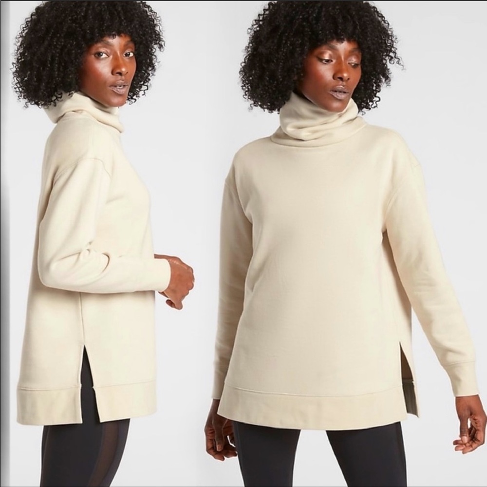 NWOT ATHLETA  24/7 Funnel Neck Soft Pullover Ivory